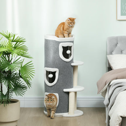 Cat Tower with 3 Levels, Sisal Posts, Gray, 101 cm