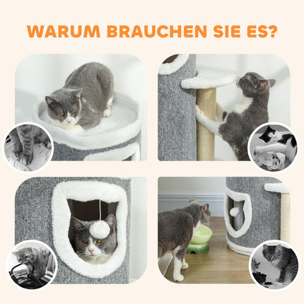 Cat Tower with 3 Levels, Sisal Posts, Gray, 101 cm