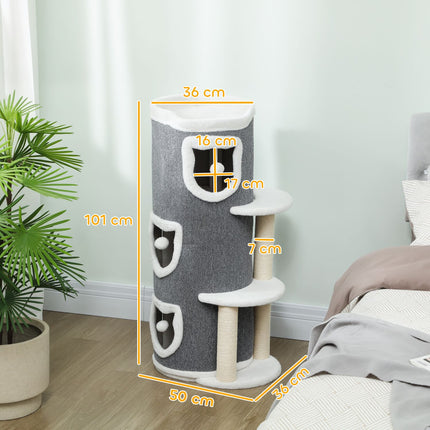 Cat Tower with 3 Levels, Sisal Posts, Gray, 101 cm