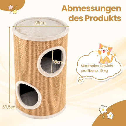 Cat Tower with Sisal Scratching Board & 3 Hideouts