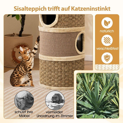 Katzenkratzbaum mit Sisal, Seegras, 3 Verstecken, Ø 36 cm