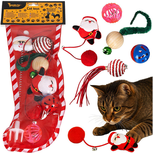 Katzenspielzeug-Set, 6-teilig, Bälle, Federn, Pompons