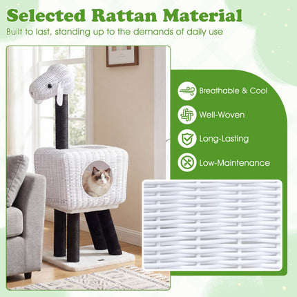 Katzenkratzbaum 110 cm, Rattan-Höhle, Sisal-Kratzstämme