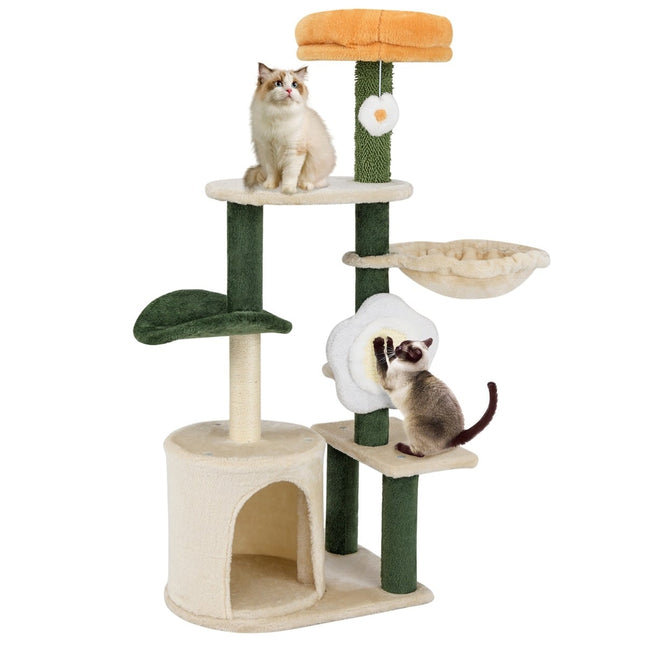 Katzenbaum 114cm mit Höhle und Blumensitz – Grün/Beige