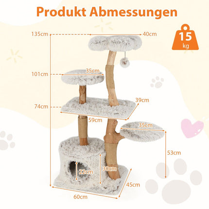 Katzenbaum 135cm mit Höhle, Plüschliege, Kratzsäulen