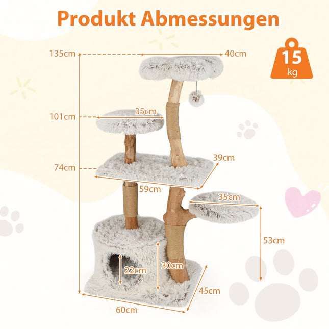 Katzenbaum 135cm mit Höhle, Plüschliege, Kratzsäulen