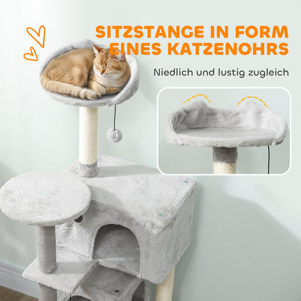 Katzenkratzbaum 140 cm, mehrere Ebenen, Sisalstämme, Hängematte