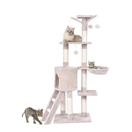 Katzenkratzbaum 140 cm mit Plattformen, Sisalstämmen, Beige