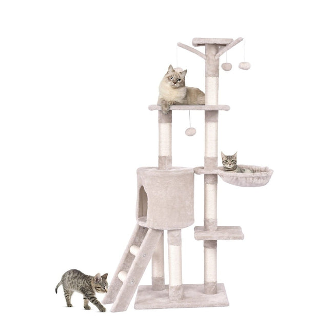 Katzenkratzbaum 140 cm mit Plattformen, Sisalstämmen, Beige