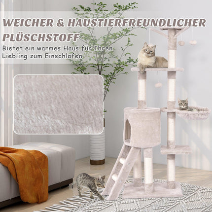 Katzenkratzbaum 140 cm mit Plattformen, Sisalstämmen, Beige