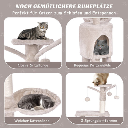 Katzenkratzbaum 140 cm mit Plattformen, Sisalstämmen, Beige