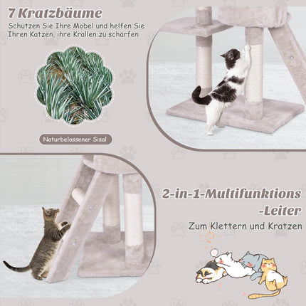 Katzenkratzbaum 140 cm mit Plattformen, Sisalstämmen, Beige