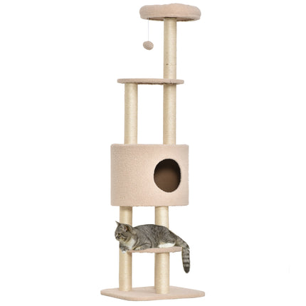 Cat Tree 148 cm with Cave, Sisal Posts, Beige