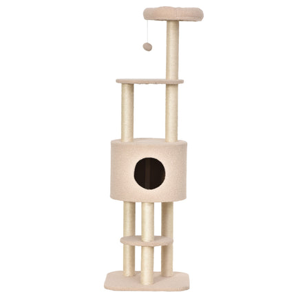 Cat Tree 148 cm with Cave, Sisal Posts, Beige