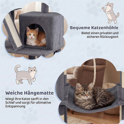 Cat Tree 158cm with Hammock and Scratching Posts, Dark Grey