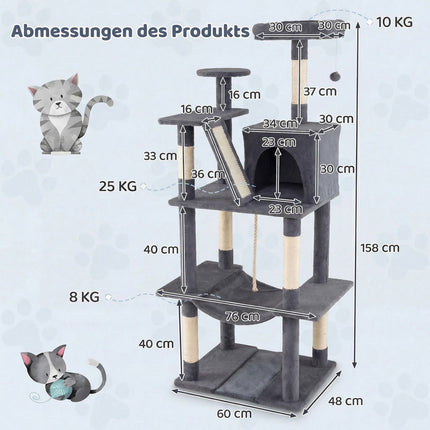 Cat Tree 158cm with Hammock and Scratching Posts, Dark Grey