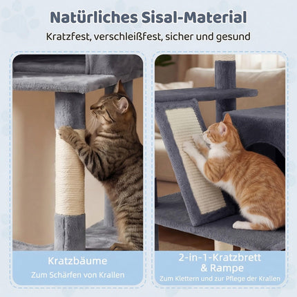 Cat Tree 158cm with Hammock and Scratching Posts, Dark Grey