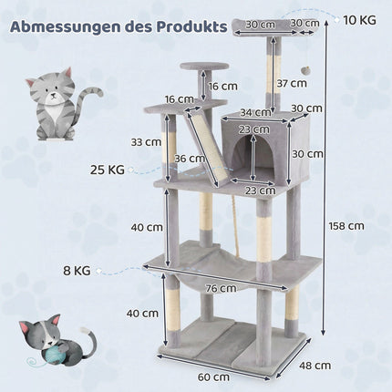 Katzenbaum 158cm mit Hängematte und Kratzstämmen