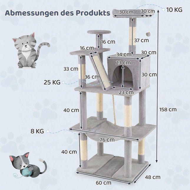 Katzenbaum 158cm mit Hängematte und Kratzstämmen