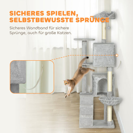 Katzenbaum 160cm, mehrstufig, Sisalstämme, Hängematte, Plattformen