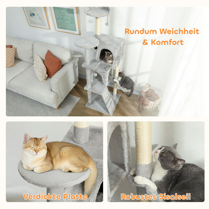 Katzenbaum 160cm, mehrstufig, Sisalstämme, Hängematte, Plattformen