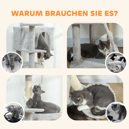 Katzenbaum 160cm, mehrstufig, Sisalstämme, Hängematte, Plattformen