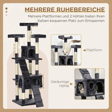 Cat Tree 173 cm with Sisal Posts and Plush, Dark Grey