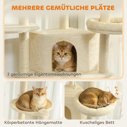 Katzenbaum, 2m, Mehrstufig, Sisal, Hängematte, Beige