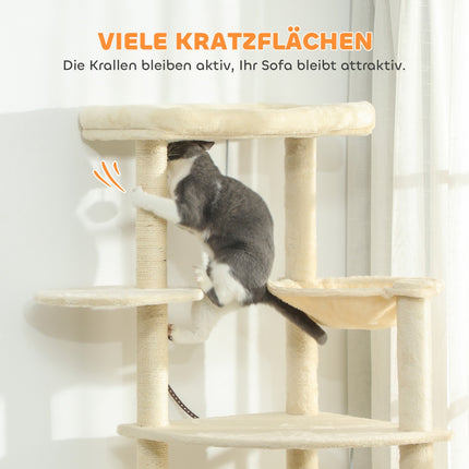 Katzenbaum, 2m, Mehrstufig, Sisal, Hängematte, Beige