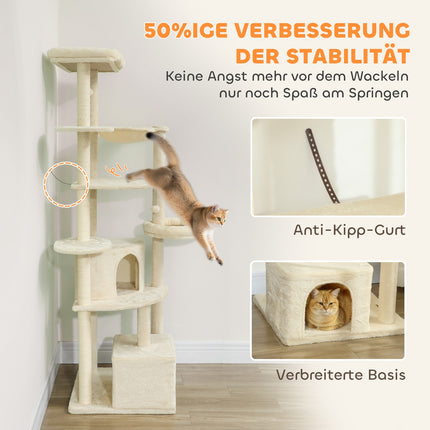 Katzenbaum, 2m, Mehrstufig, Sisal, Hängematte, Beige