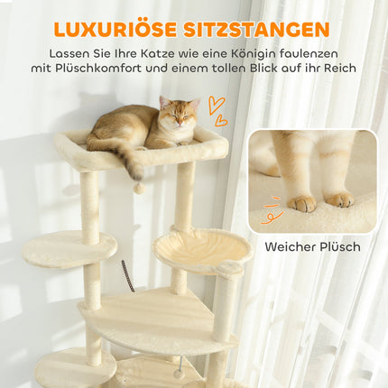 Katzenbaum, 2m, Mehrstufig, Sisal, Hängematte, Beige