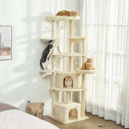 Katzenbaum, 2m, Mehrstufig, Sisal, Hängematte, Beige