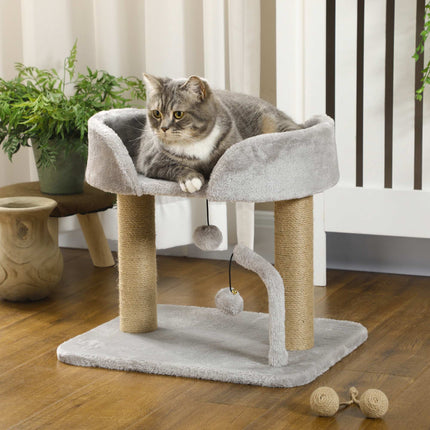 Cat Tree 42 cm, Jute Scratching Post, Platform, Gray
