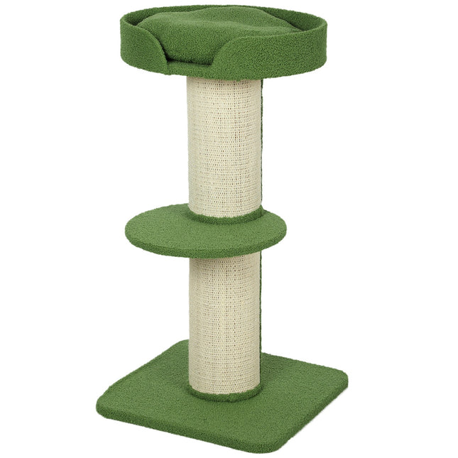 Kočičí strom 91cm s pelíškem, plošinami a sisalovými sloupky, zelená
