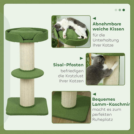 Cat Tree 91cm with Bed, Platforms, Sisal Posts, Green