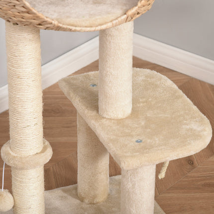 Katzenkratzbaum mit Kratzstamm und Höhle, beige, 100 cm hoch