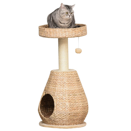 Katzenkratzbaum mit Sisalkratzstamm und Höhle - Gelb, 82,5 cm