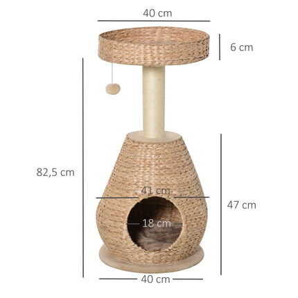 Katzenkratzbaum mit Sisalkratzstamm und Höhle - Gelb, 82,5 cm