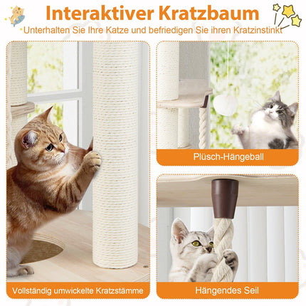 Katzenkratzbaum, 141 cm, Holz, mit Katzenhöhle & Hängematte
