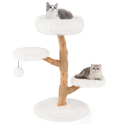 Cat Tree Tower, 90cm, Pear Wood, White, Multi-Level