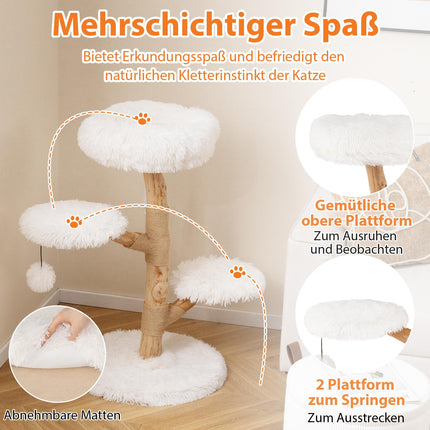 Cat Tree Tower, 90cm, Pear Wood, White, Multi-Level