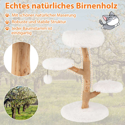 Cat Tree Tower, 90cm, Pear Wood, White, Multi-Level