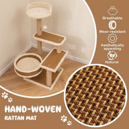 Kratzbaum 90 cm, Rattanmatte, Kratzstämme