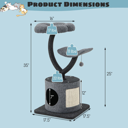 Cat Tree Tower With Metal Frame, Condo, 35-Inch, Gray