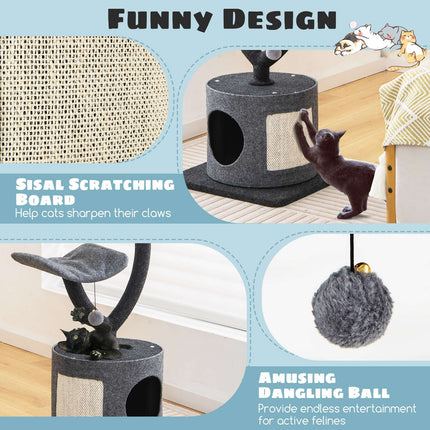 Cat Tree Tower With Metal Frame, Condo, 35-Inch, Gray