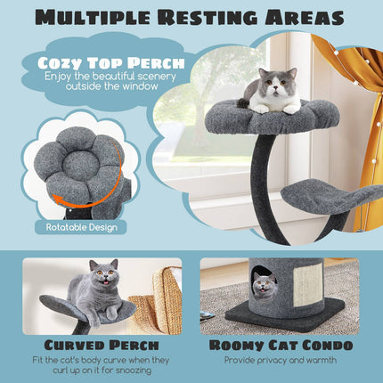 Cat Tree Tower With Metal Frame, Condo, 35-Inch, Gray