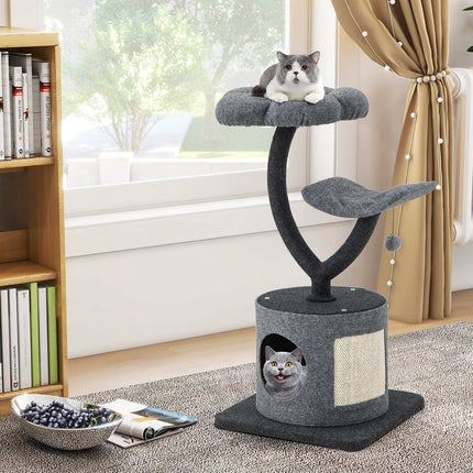 Cat Tree Tower With Metal Frame, Condo, 35-Inch, Gray