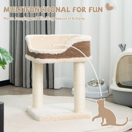 Katzenkratzbaum mit oberer Sitzstange, Sisalstämmen, Beige