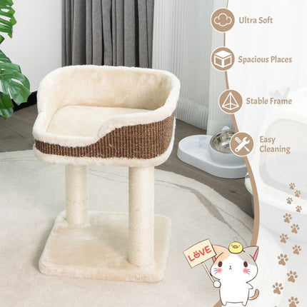 Katzenkratzbaum mit oberer Sitzstange, Sisalstämmen, Beige