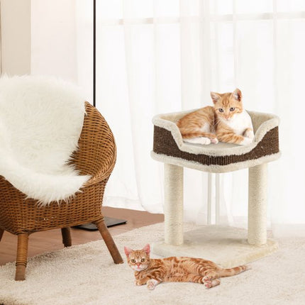 Katzenkratzbaum mit oberer Sitzstange, Sisalstämmen, Beige